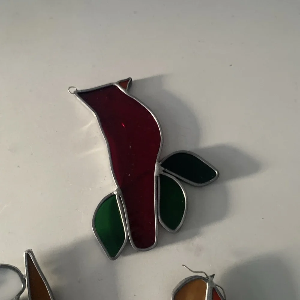Lot of 3 Stained Glass Handcrafted Birds Cardinal Woodpecker Robin Suncatchers